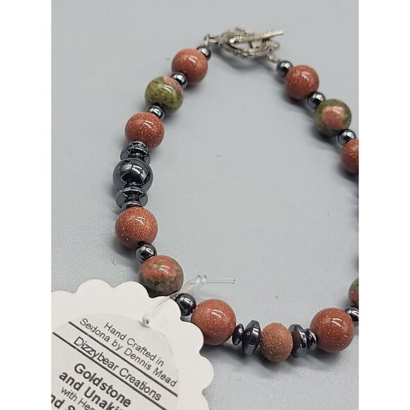 Dizzy bear Creations Bracelet Goldstone Unakite Hematite Sedona Red Rock SZ 7.5" - Picture 9 of 12